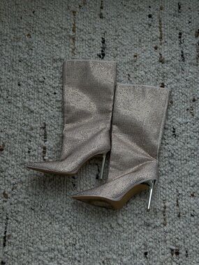 H&M Silver Rhinestone Pointed-Toe Stiletto Ankle Boots